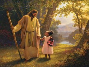 jesus walking with child